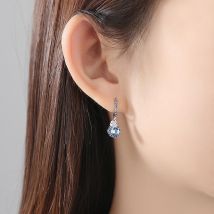 Small Blue Gemstone Hoop Earrings for Women Dating Party 100%  Sterling Silver Drop Water Shape Earring Friend s