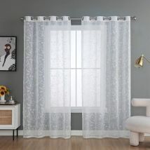 IvoryLace Floral Embroidered Sheer Curtains - Semi-Transparent White Drapes With Leaf & Flower Patterns