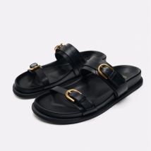 SHLIANG Chaussons de Plage Plats Décontractés pour Femmes En Plein Air Fond Épais Diapositives D'été pour Femmes Boucle En Métal En Cuir Souple Marche Dames Chaussures Romaines Y0276