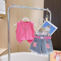 Costume d'été pour mère et enfants, à la mode, débardeur rose, T, short