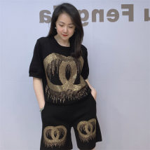 Ensemble tricoté décontracté à manches courtes pour femme, t-shirt tendance, short, t-shirt, ensemble deux pièces, costume d'été à manches courtes pour femme