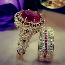 Bague hip hop élégante, couleur or, pour femme, incrustée de zircones rouges, ensemble d'alliances tendance pour fête, fiançailles