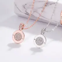 Double Sided Round Pendant Necklaces for Women Rose Gold Rhinestone Sterling Sier Choker Necklace Fashion Girls Party