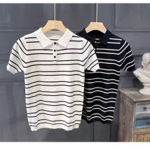 Vêtements pour hommes Polo rayé pour hommes été tout match décontracté noir et blanc rayé T-shirt à manches courtes mince pull tricoté revers T-shirt hommes