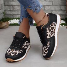 Nouvelles baskets décontractées à lacets à imprimé léopard pour femmes, chaussures simples basses de grande taille