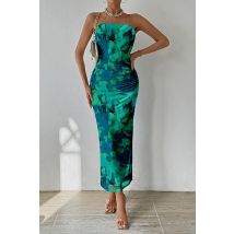 Women's Clothing Shein Tube Top Hem Slit Sleeveless Printed Dress