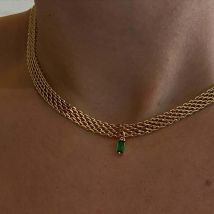 Collier ras du cou tressé en zircon vert plaqué or pour femme