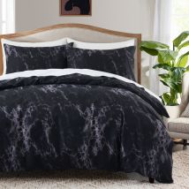 Housse de couette en marbre noir, ensemble de trois pièces en polyester doux et velours froissé