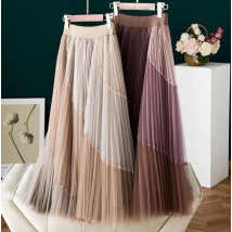 Vêtements pour femmes Jupe plissée en velours pour femme, jupe en maille, taille haute, taille élastique fine, jupe mi-longue, jupe à large ourlet, jupe pour femme, tendance