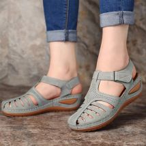 Sandales rétro à la mode pour femmes, sandales compensées à bout rond