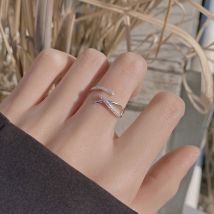 Bague ajustable en argent pur pour femme avec zircone géométrique
