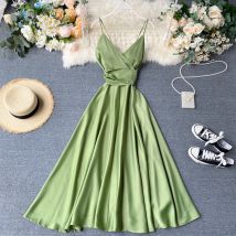 Femmes Chic style doux jupe longue femmes robe d'été nouvelle déesse intrigant dos nu à lacets taille robe à bretelles