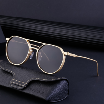 Unisex Vintage round frame sunglasses for men metal double beam driving sunglasses for men