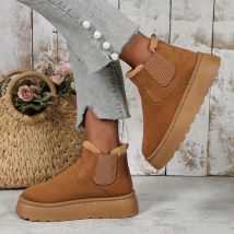 Bottes de neige à semelles épaisses en coton avec bout rond en laine et bottes en coton