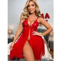 Vêtements pour femmes sexy chemise de nuit à bretelles en maille rouge costume sexy