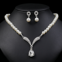 Bridal Wedding Jewellery Set for Women Crystal Teardrop Pearl Necklace Dangle Earrings Set Wedding Engagement Bridesmaid Costume Dress Prom Jewellery