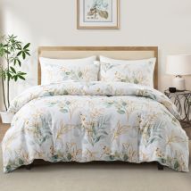 Soft Fiber Gold Edged Floral Quilt Cover Plant Garden Three Piece Bedding Set