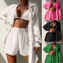 Women's Clothing Shirt Style Suits Beach Jackets Holiday Sun Protection Clothing Loose Sun Protection Clothing Swimsuits Bikini Cover Ups