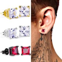 Unisex popular street hip hop earrings quadrilateral micro inlaid zircon earrings men's earrings