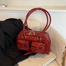 Red Bow Sweet Cool Motorcycle Handbag 2024 New Single Shoulder Bowling Pillow Square Underarm Bag for Women