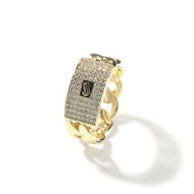 Men's Jewelry High End Personality Fashion Geometric Zircon Ring 14K Gold Full Diamond Cuban Chain Design Sense Ring Trend