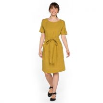 Leinenkleid mit Gürtel aus reinem Leinen, safran 46