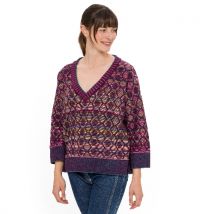 Jacquard-Pullover aus reiner Bio-Merinowolle, pflaume gemustert 40