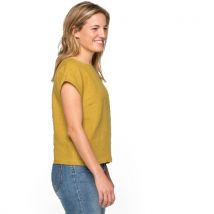 Leinenshirt mit Rücken-Knopfleiste aus reinem Leinen, safran 40/42