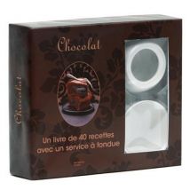 Chocolat : Coffret composé d'un livre de 40 recettes avec un service à fondue