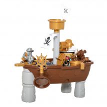 HOMCOM Pirate Ship Theme Sand and Water Table Beach Toy Set 2 in 1 Outdoor Activities Playset for Kids with Accessories Garden Sandpit Sandbox