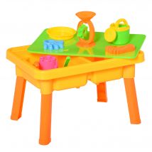 HOMCOM Sand and Water Table Beach Toy Set 2 in 1 Outdoor Activities Playset for Kids with Lid and Accessories Double Compartment Sandpit Sandbox