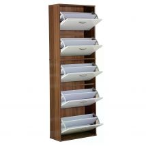 HOMCOM Armoire à Chaussures Meuble à Chaussures 30 Paires de Chaussures 5 Portes Abattante 60 x 28 x 189cm Blanc et Brun aosom france