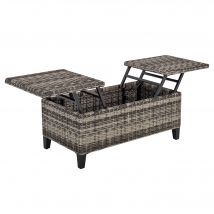 Outsunny Table basse de jardin style cosy chic - table basse relevable - métal époxy résine tressée imitation rotin gris