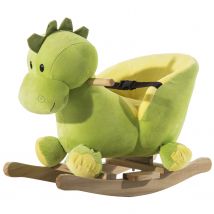 HOMCOM Jouet à bascule dinosaure ceinture de sécurité effet sonore 32 chansons bois peluche verte