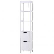 kleankin Badezimmerregal, Badeschrank, Küchenschrank mit 1 Schränke, 3 offene Regale, MDF-Platte, 30 x 30 x 144 cm, Weiß   Aosom