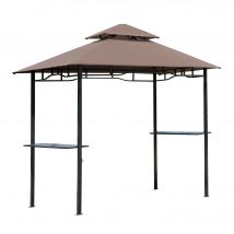 HOMCOM Pavillon abri tonnelle de Jardin pour Barbecue Double Toit 2 tablettes incluses Tissu Polyester Acier 2,45 x 1,48 x 2,55 m Chocolat