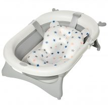 HOMCOM Babybadewanne faltbare Babywanne zusammenklappbar mit Badematte geeignetes Alter: 0-3 Jahre PP-Kunststoff TPE Grün+Weiß 81,5 x 50,5 x 23,5 cm   Aosom