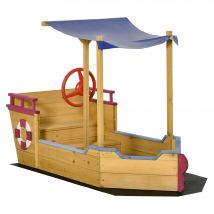Outsunny Bac à sable bateau de pirate structure extérieure pour enfant aire de jeux protection contre le soleil et la pluie 160 x 70 x 103 cm