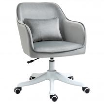 HOMCOM Chaise de bureau chaise en velour fauteuil massant coussin lombaire intégré hauteur réglable pivotante 360° gris clair