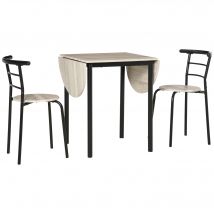 HOMCOM Ensemble table ovale extensible et 2 chaises - table à rabats - métal et MDF - noir et naturel