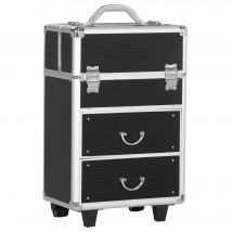 HOMCOM Valise trolley maquillage malette cosmétique vanity poignée télescopique réglable 36L x 23l x 58H cm alu ABS noir