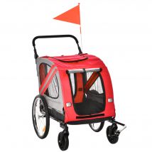 PawHut Remorque à vélo pour chien convertible jogger 2 en 1 pour animaux avec drapeau réflecteurs - rouge