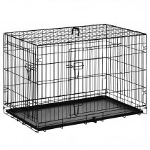 PawHut Cage Transport Chien Pliante Métal Sécurisée Spacieuse 92x57x62,5cm Noir Voyage Maison   Aosom France