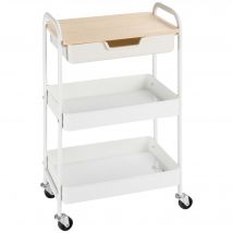 HOMCOM Desserte cuisine avec 3 niveaux et roulettes 43,9 x 30,5 x 75,6 cm acier blanc