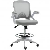 Vinsetto Fauteuil de bureau chaise de bureau assise haute réglable dim. 64L x 60l x 106-126H cm pivotant 360° maille respirante gris et blanc