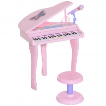 HOMCOM Mini-Piano Keyboard Klavier Kinder-Musikinstrument MP3 USB inkl. Hocker 37 Tasten Rosa
