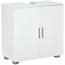 kleankin Meuble sous lavabo de salle de bain 2 portes battantes avec 1 étagère réglable, sur pied dim. 60L x 30l x 60H cm - MDF Blanc
