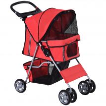 PawHut Poussette buggy pour animaux pliante porte-gobelet panier de rangement inclus roues avec frein tissu 600D Oxford acier 75 x 45 x 97 cm rouge