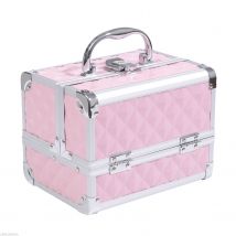 HOMCOM Mallette à maquillage rangement à 3 niveaux avec miroir verrouillage avec 2 clés dim. 20L x 15l x 15H cm rose   Aosom France