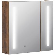 kleankin Armoire murale miroir lumineux LED salle de bain 2 portes avec 3 niveaux 70 x 15 x 65 cm aspect bois